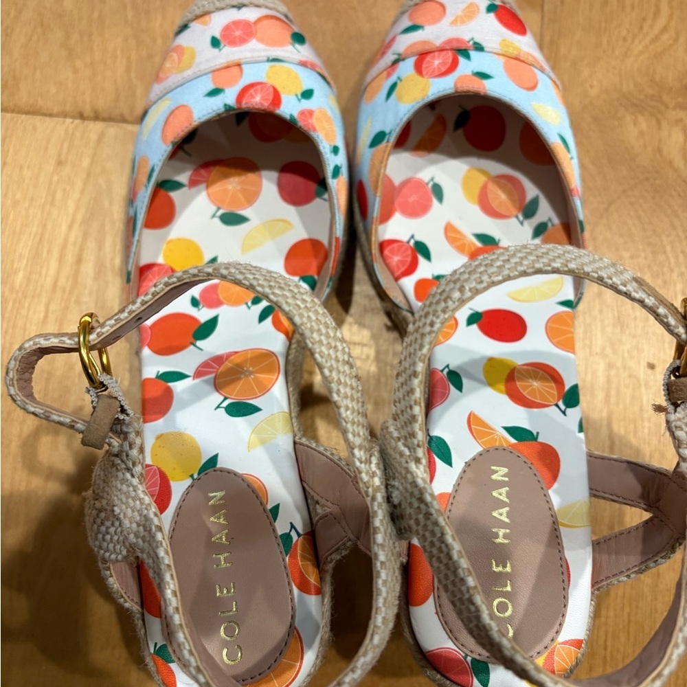 Cole Haan Cloudfeel Espadrille Wedge sandals citrus lemon orange shoes new 9.5 - Picture 6 of 9